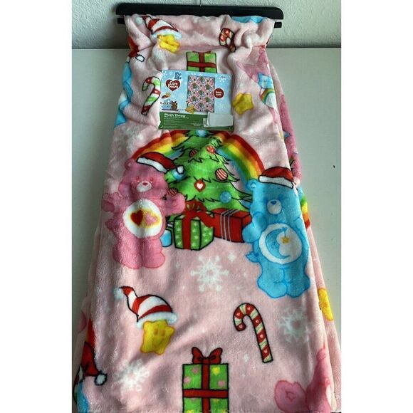 Care Bears Christmas Tree Winter Soft Throw Blanket 50” X 70” Pink Rainbow NEW - Picture 1 of 13